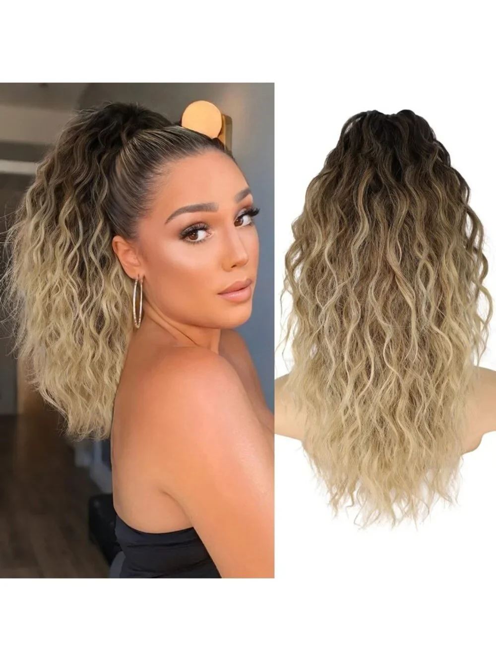 Wavy Claw Clip Ponytail Extension - Layered Fluffy Ombre Hairpiece for Women